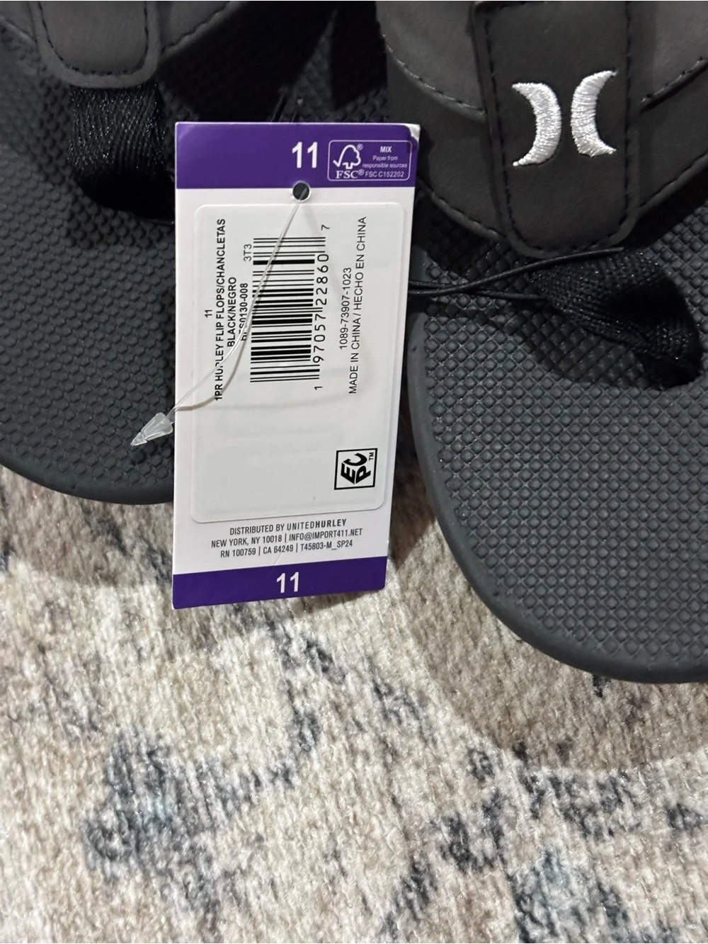 Hurley Black and Dark Gray Sandals